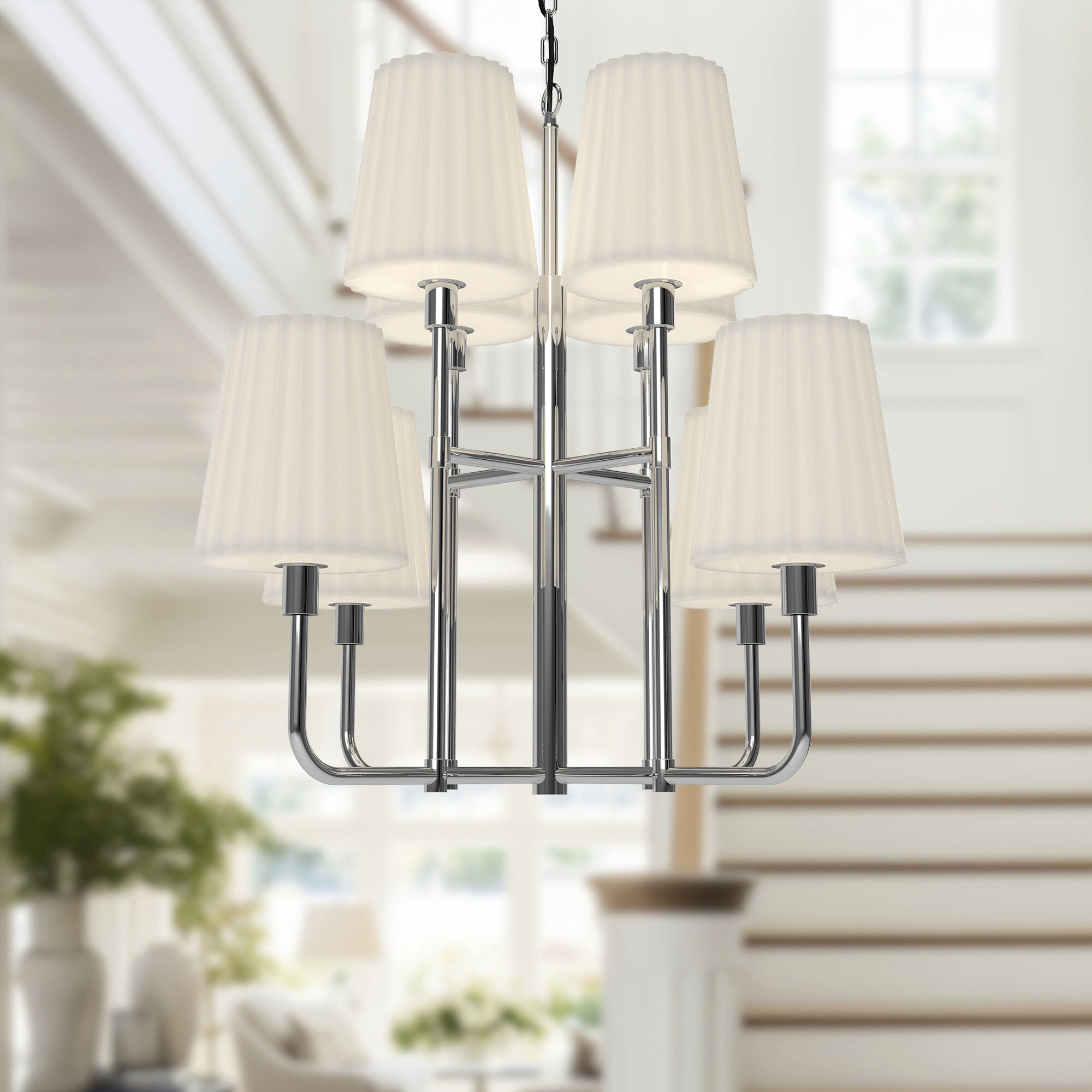 Alora Mood Plisse 8 Light 30 inch Chrome/Opal Matte Glass Chandelier Ceiling Light