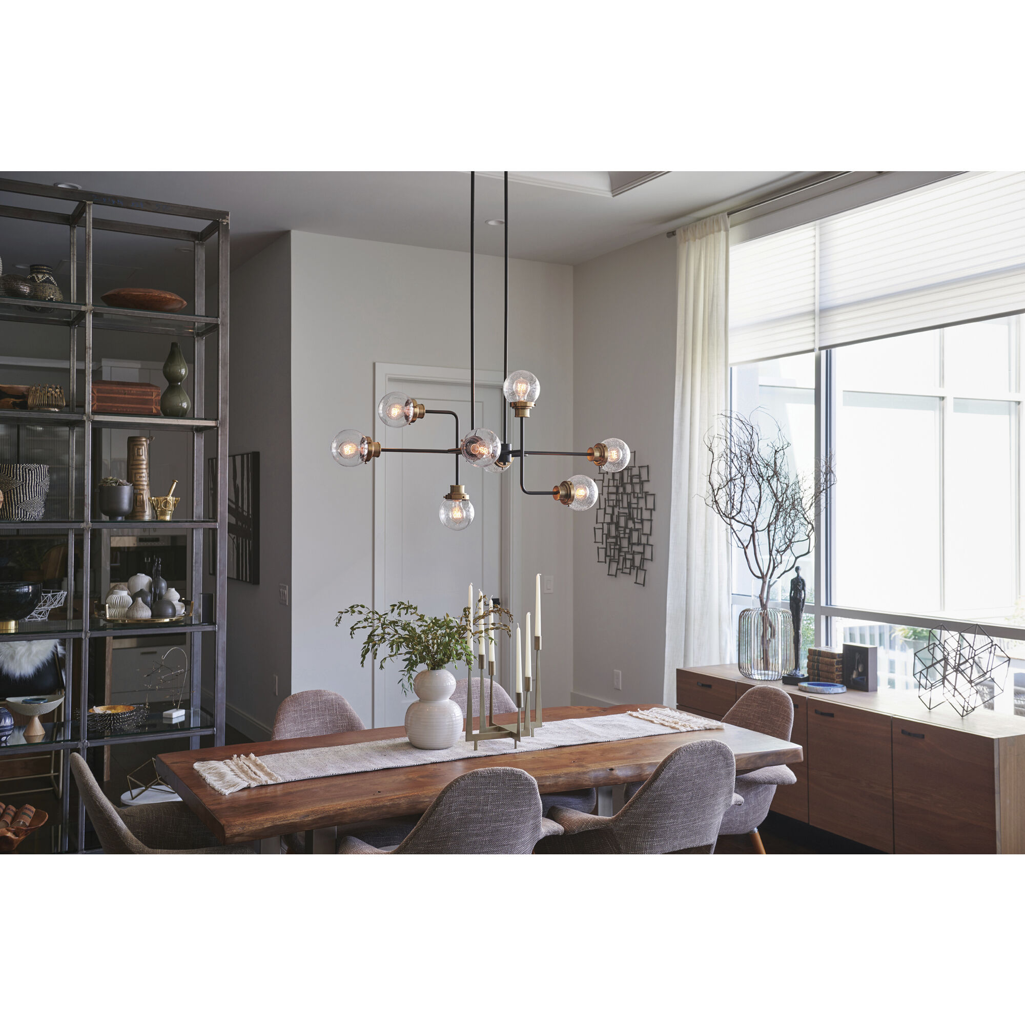 Poppy 8 Light 45 inch Black with Heritage Brass Indoor Linear Chandelier Ceiling Light