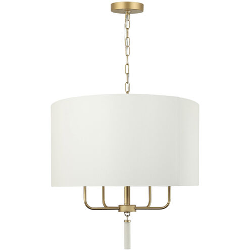 Secret Agent 4 Light 24 inch Painted Gold and White Leather Pendant Ceiling Light