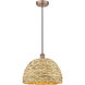 Edison Woven Rattan 1 Light 15.75 inch Antique Copper Mini Pendant Ceiling Light