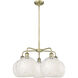 Ballston White Mouchette 5 Light 28 inch Antique Brass Stem Hung Chandelier Ceiling Light