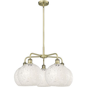 Ballston White Mouchette 5 Light 28 inch Antique Brass Stem Hung Chandelier Ceiling Light
