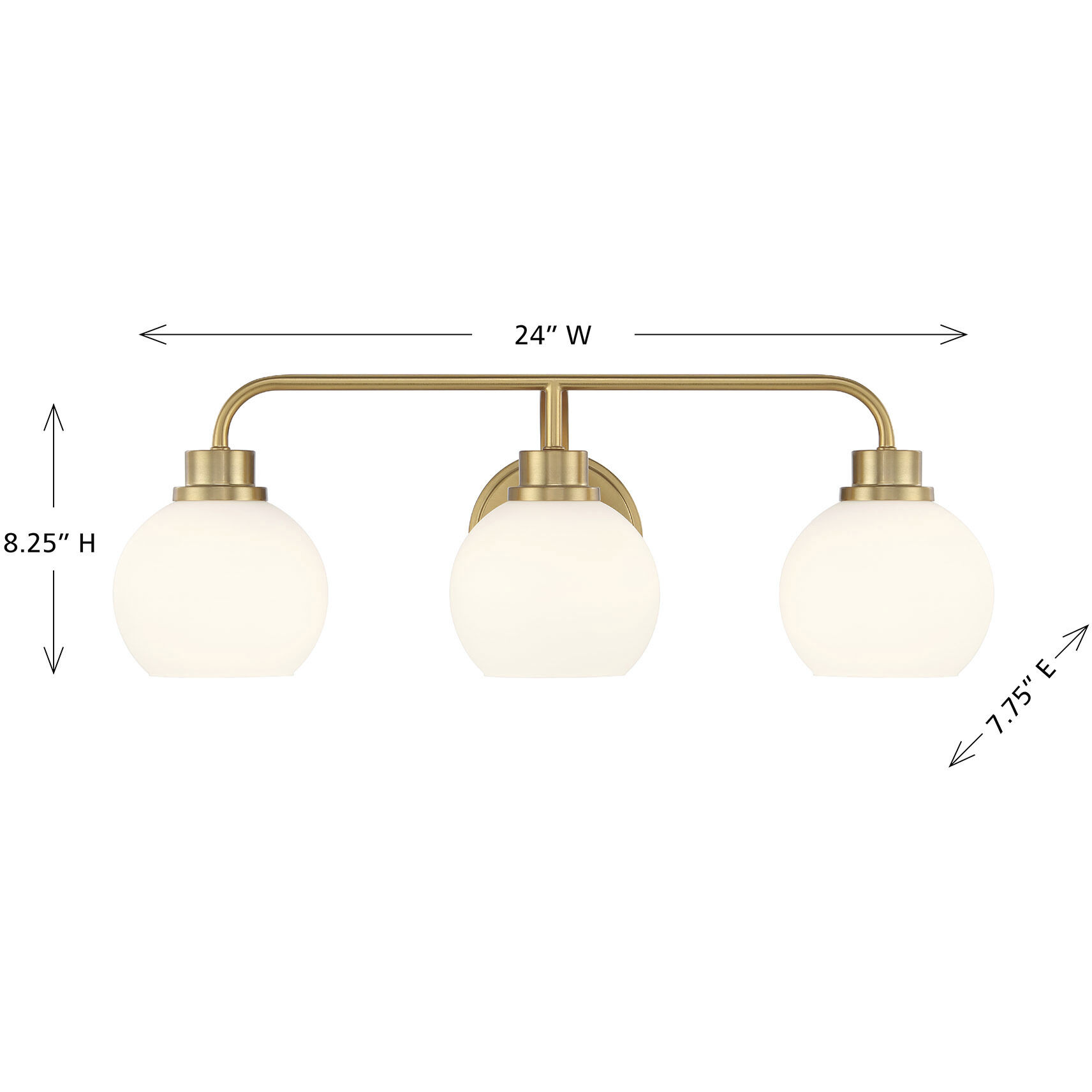 Contemporary 3 Light 24 inch Natural Brass Bathroom Vanity Light Wall Light