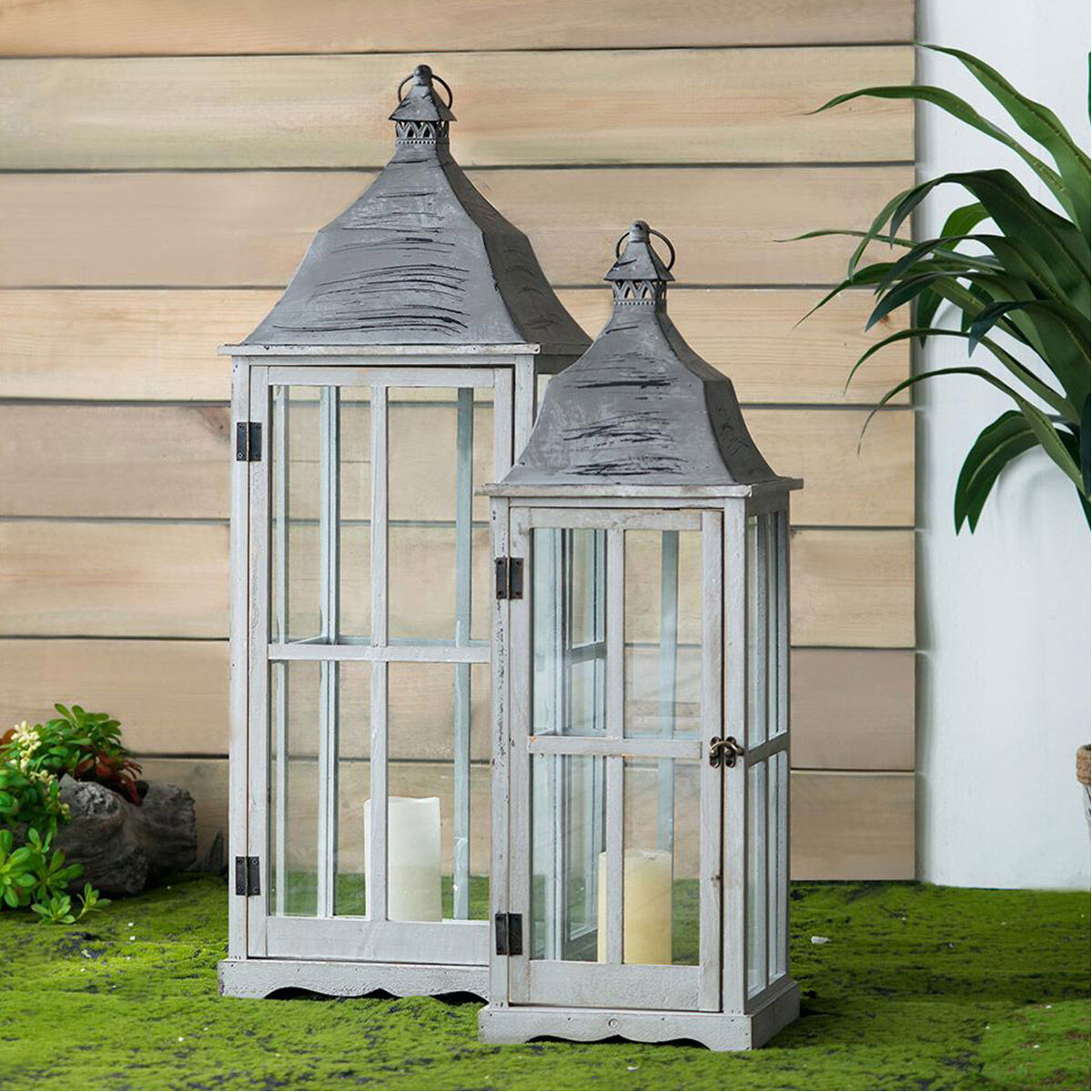 Window 12.6 inch Gray Lantern, Set of 3