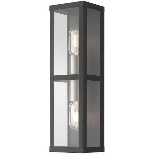Gaffney 2 Light 16 inch Black with Brushed Nickel Finish Accents Outdoor ADA Wall Lantern