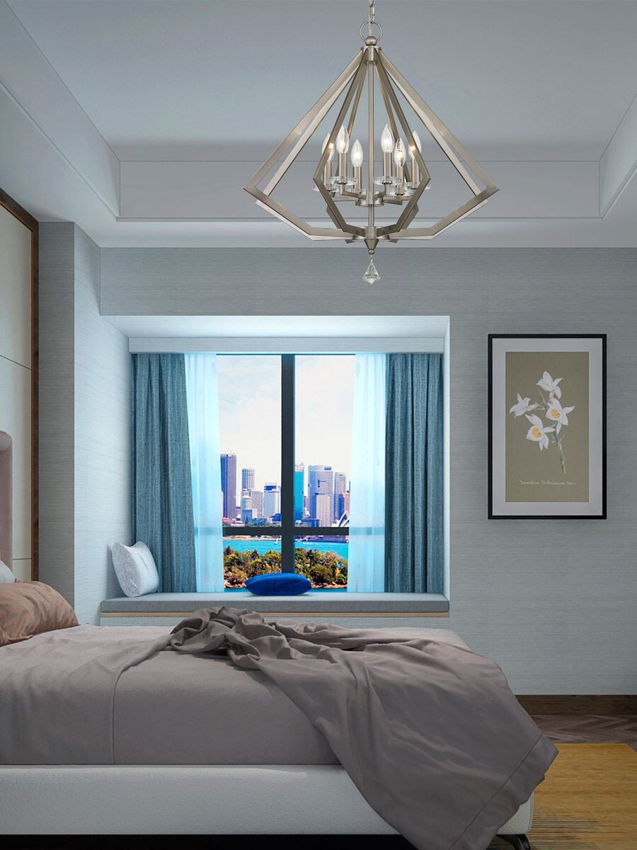 Diamond 6 Light 25 inch Brushed Nickel Chandelier Ceiling Light