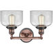 Franklin Restoration Large Bell 2 Light 19 inch Antique Copper Bath Vanity Light Wall Light in Clear Glass