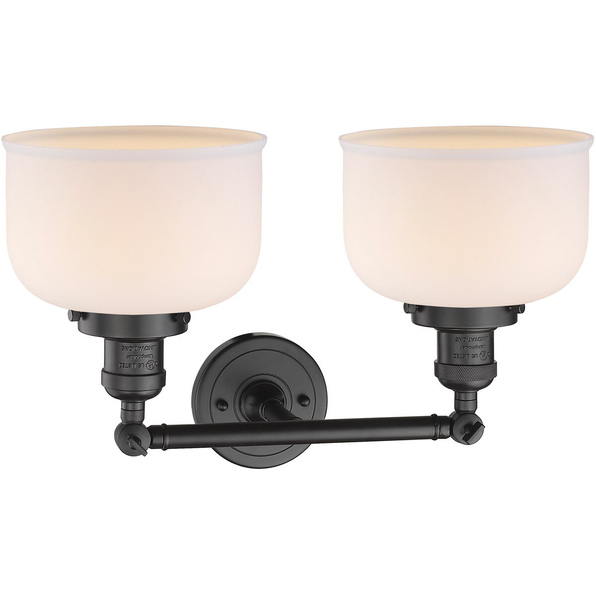 Franklin Restoration Large Bell 2 Light 19 inch Oil Rubbed Bronze Bath Vanity Light Wall Light in Matte White Glass, Franklin Restoration