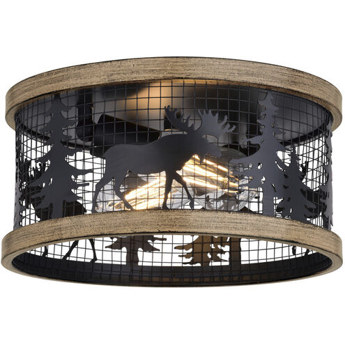 Kodiak LED 12 inch Black and Burnished Teak Flush Mount Ceiling Light