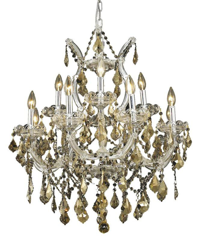 Maria Theresa 13 Light 27 inch Chrome Dining Chandelier Ceiling Light in Golden Teak, Royal Cut