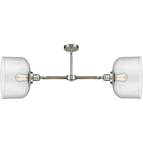 Franklin Restoration X-Large Bell 2 Light 21 inch Brushed Satin Nickel Chandelier Ceiling Light in Seedy Glass, Franklin Restoration