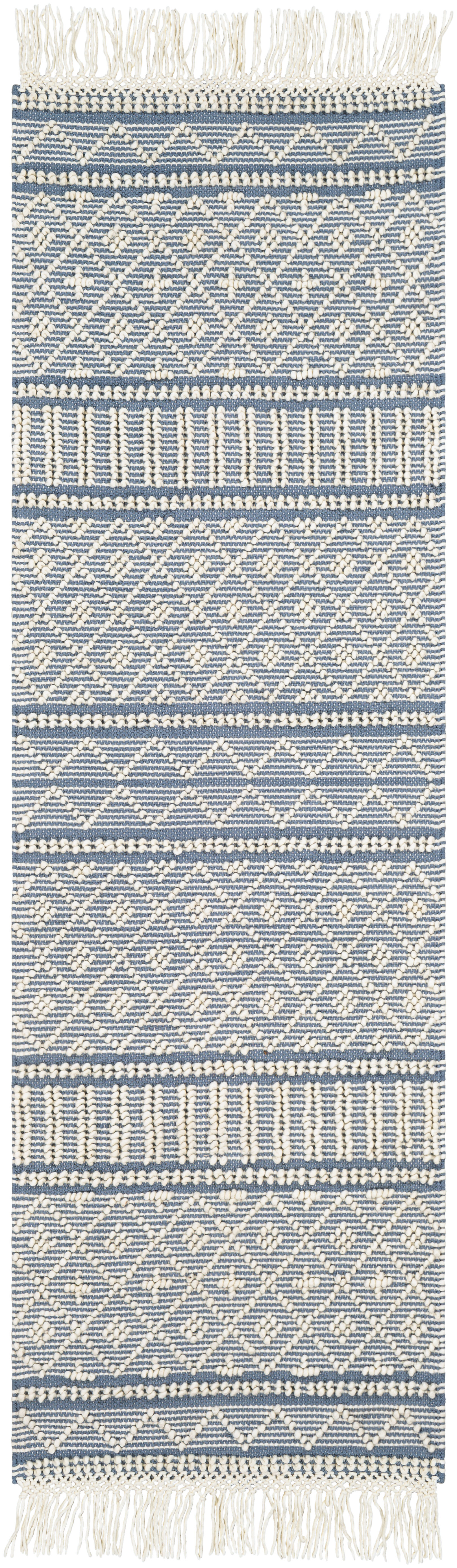 Farmhouse Tassels 96 X 30 inch Blue Rug in 2.5 x 8, Runner