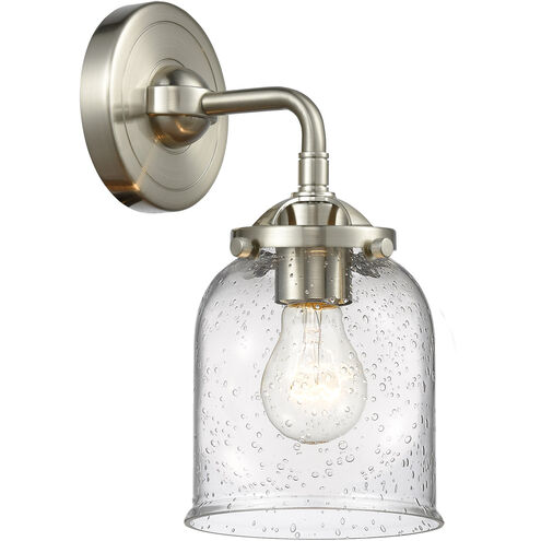Nouveau Small Bell LED 5 inch Brushed Satin Nickel Sconce Wall Light in Seedy Glass, Nouveau