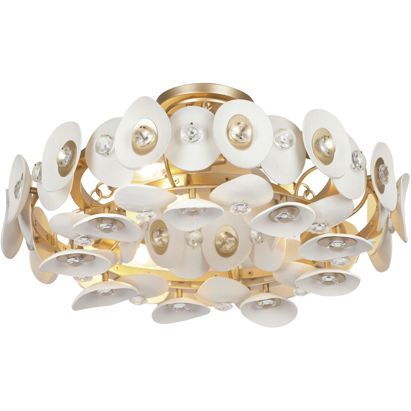 Niu 3 Light 20 inch Coconut Shell Gold / Coconut Shell White Semi Flush Ceiling Light