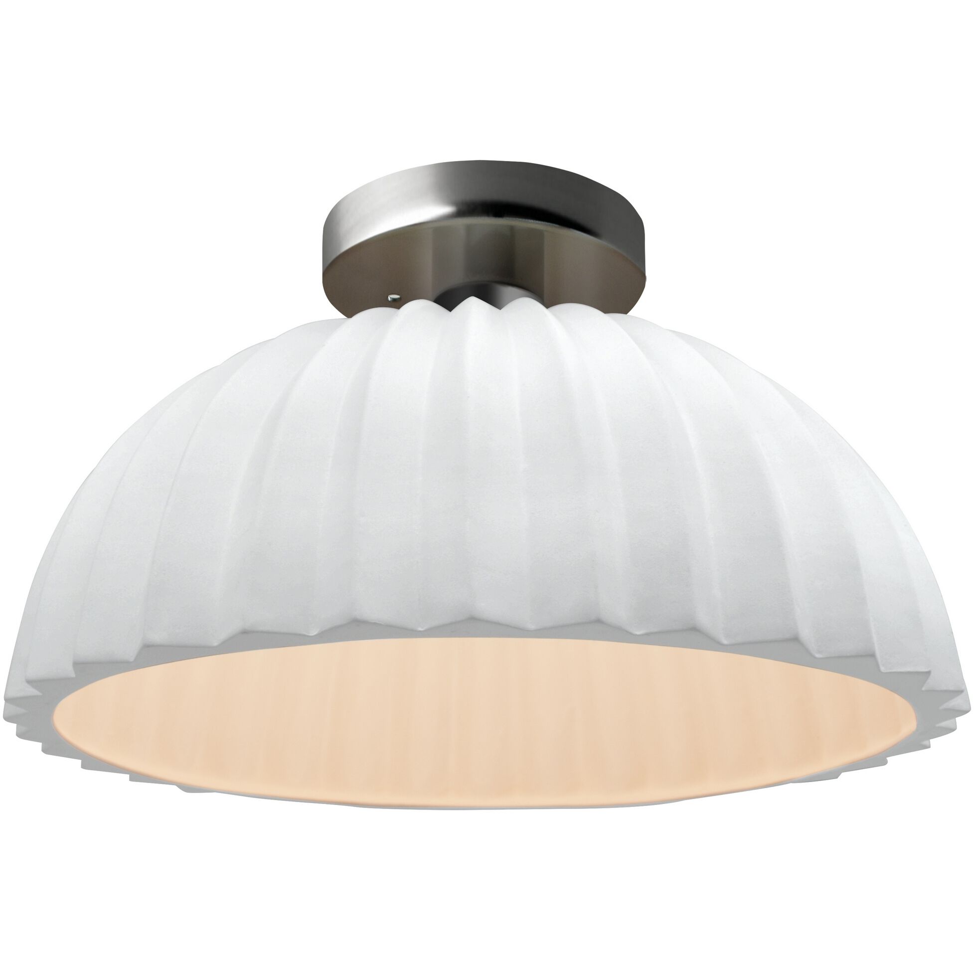 Radiance Collection - Pleated Dome Semi-Flush Ceiling Light in Brushed Nickel, Replaceable Bulb, Gloss White (outside and inside of fixture), Form+Finish+Function