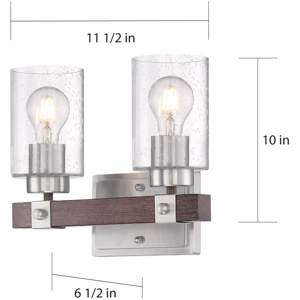 Arabel 2 Light 11.5 inch Brushed Nickel and Nutmeg Wood Vanity Light Wall Light