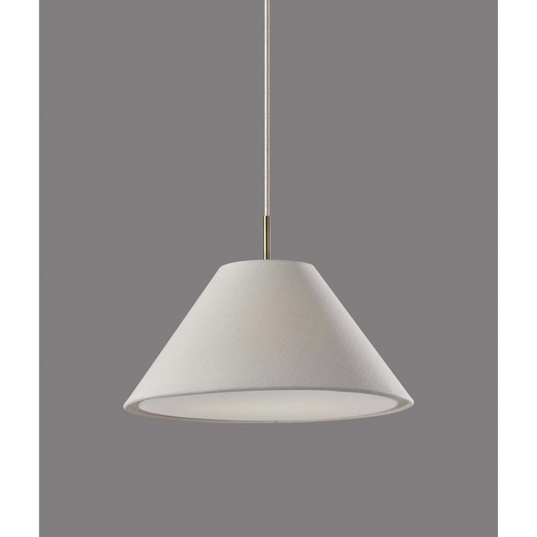 Hadley 18 inch White Textured Fabric and Antique Brass Pendant Ceiling Light
