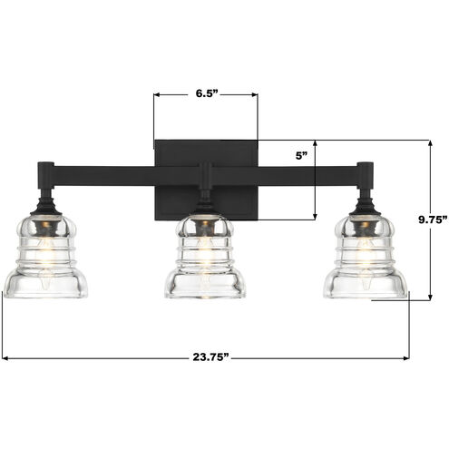 Gregory 3 Light 23.75 inch Matte Black Bath Vanity Wall Light