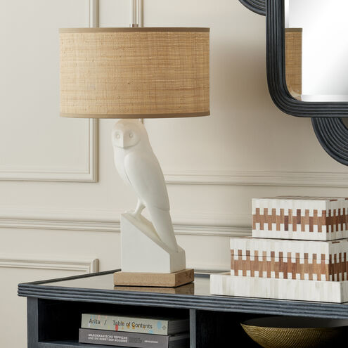 Snowy Owl 30.25 inch 150 watt White and Natural Wood with Polished Nickel Table Lamp Portable Light