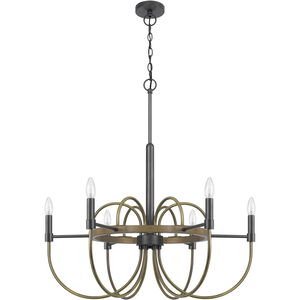 Seagrove 6 Light 31 inch Antique Brass and Dark Bronze and Wood Chandelier Ceiling Light, Candelabra Style