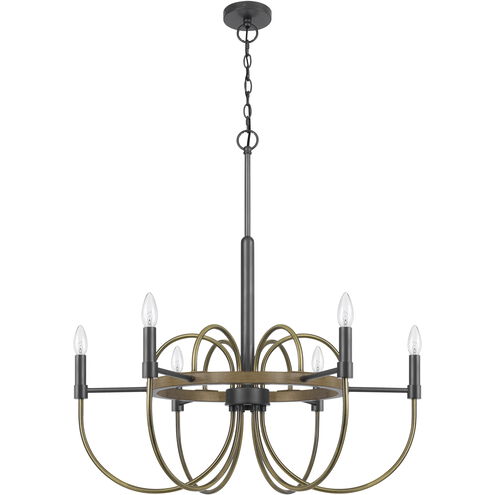 Seagrove 6 Light 31 inch Antique Brass and Dark Bronze and Wood Chandelier Ceiling Light, Candelabra Style
