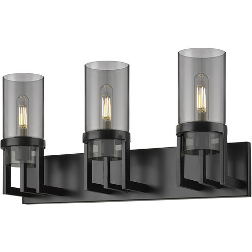 Utopia 3 Light 23.63 inch Matte Black Bath Vanity Light Wall Light in Plated Smoke Glass