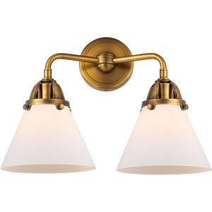 Nouveau 2 Large Cone LED 15.75 inch Brushed Brass Bath Vanity Light Wall Light in Matte White Glass