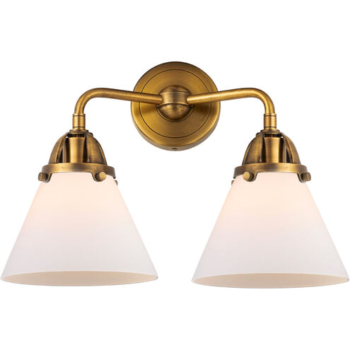 Nouveau 2 Large Cone 2 Light 16 inch Brushed Brass Bath Vanity Light Wall Light in Matte White Glass
