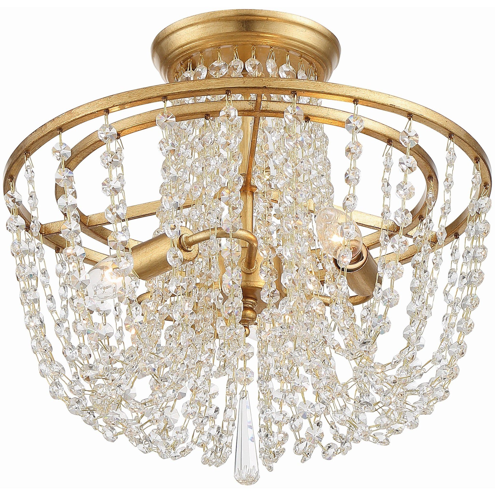 Arcadia 3 Light 15 inch Antique Gold Semi Flush Ceiling Light