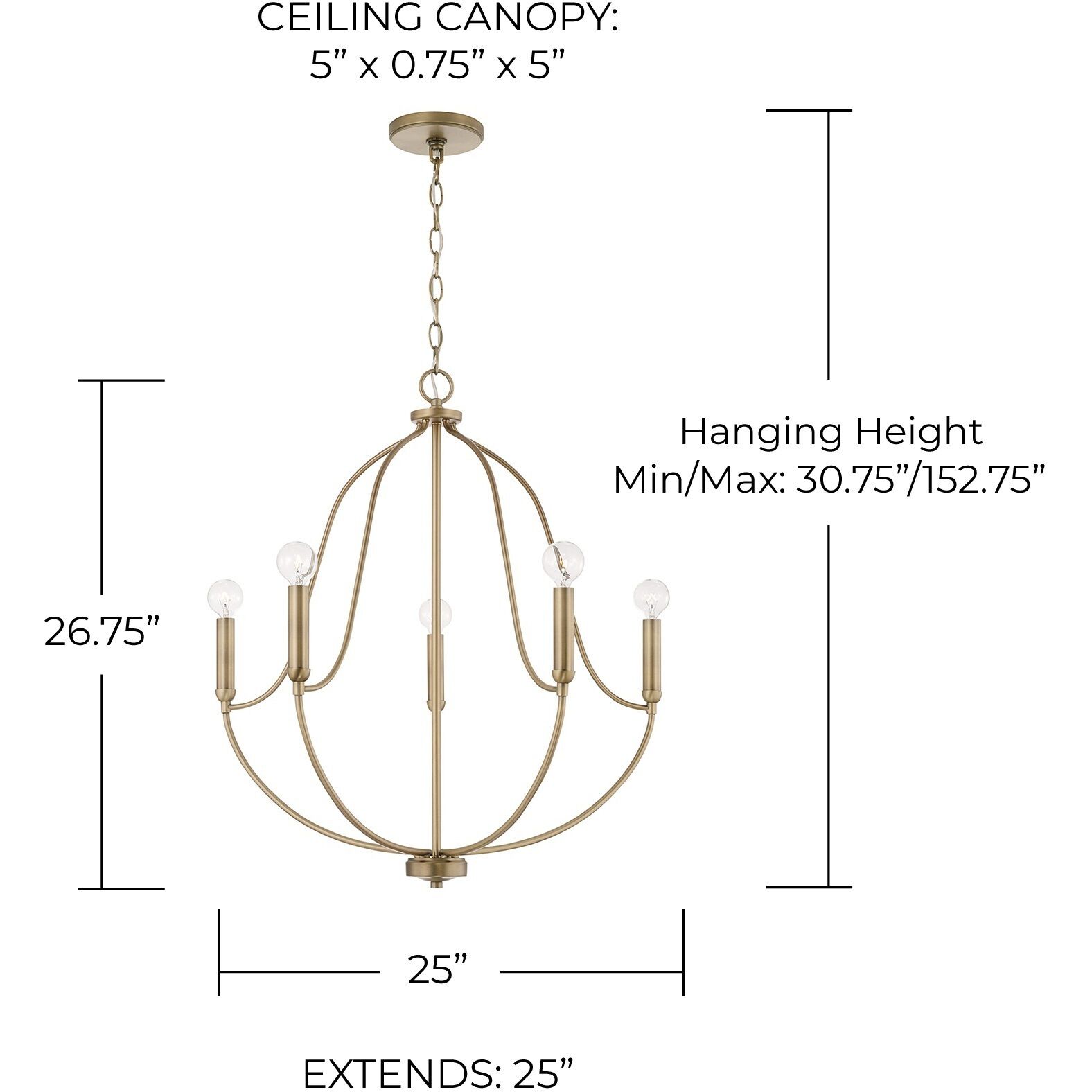 Madison 5 Light 25 inch Aged Brass Chandelier Ceiling Light