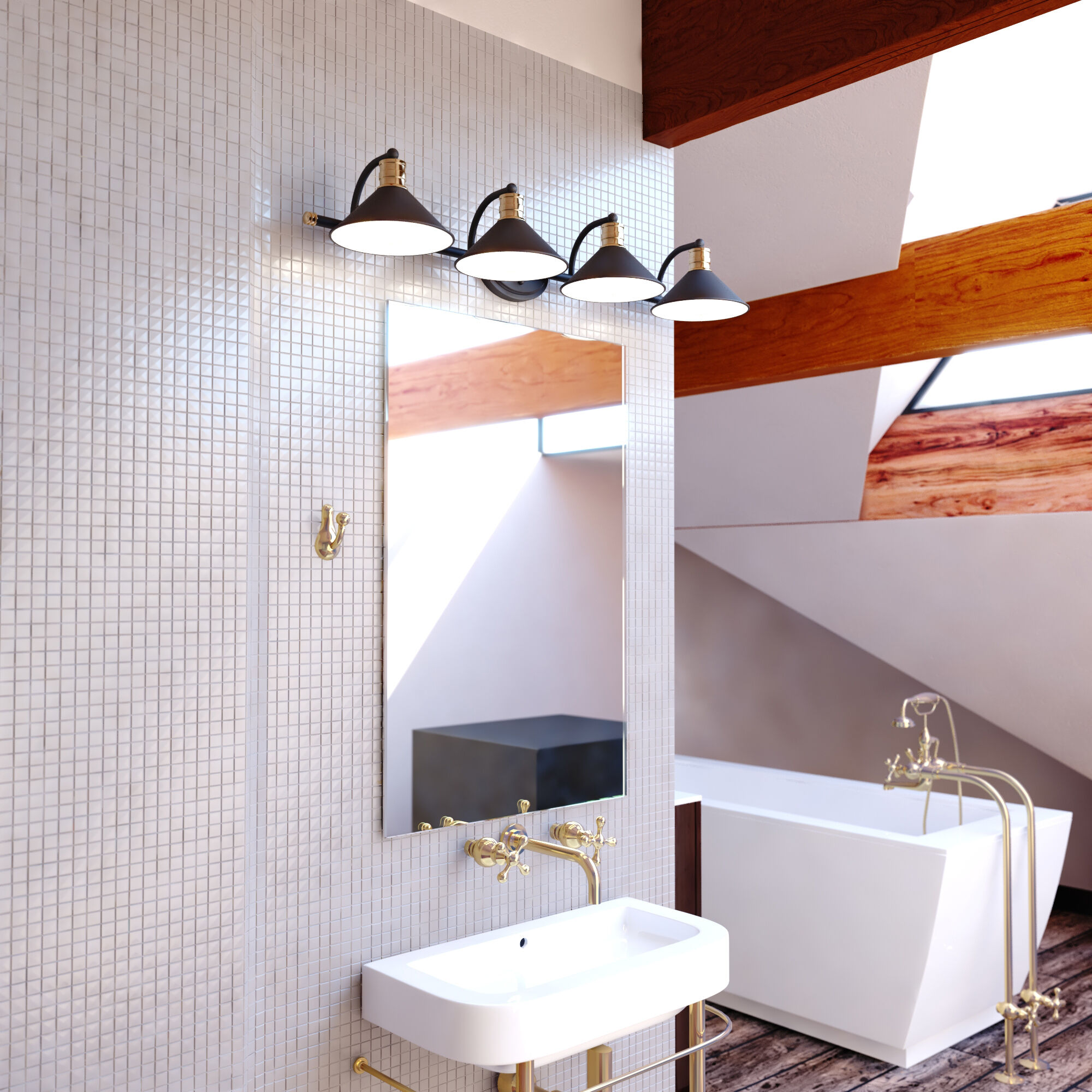 Akron LED 38 inch Matte Black and Natural Brass Bathroom Light Wall Light in 4