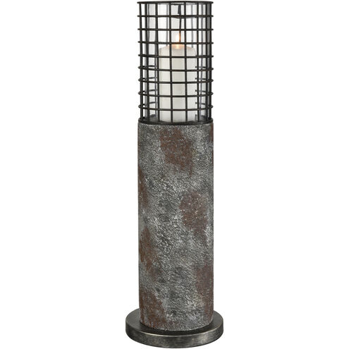 Gendarme 26 X 6 inch Weathered Stone with Black and Clear Outdoor Candleholder, Pillar