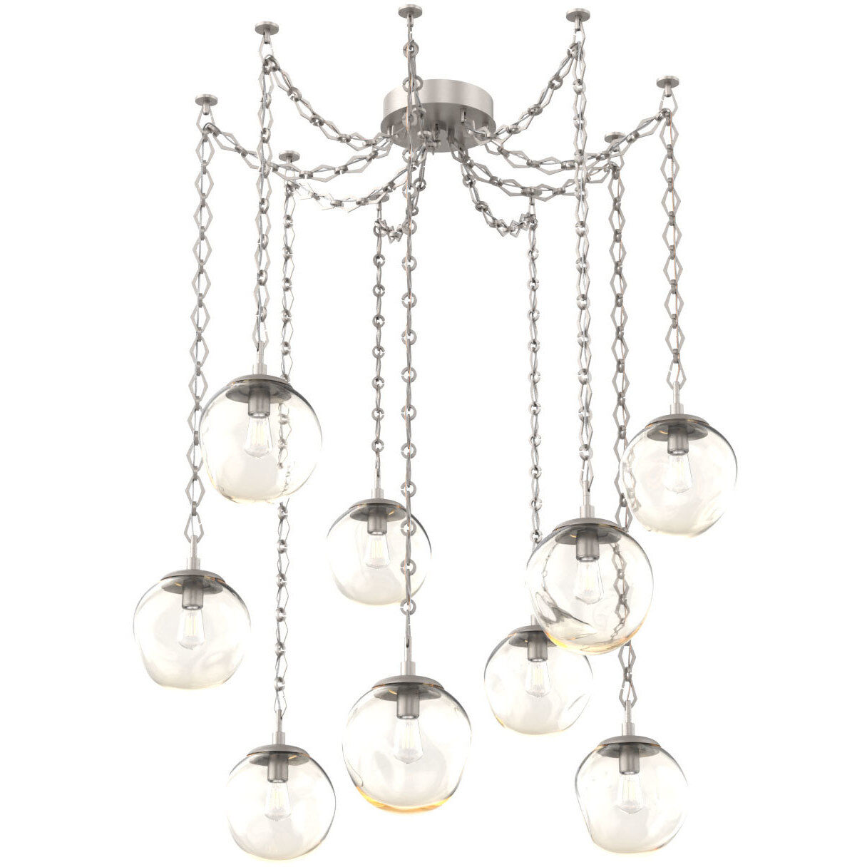 Aster 9 Light 18.7 inch Beige Silver Swag Multi-Pendant Ceiling Light in Amber, Diamond Chain