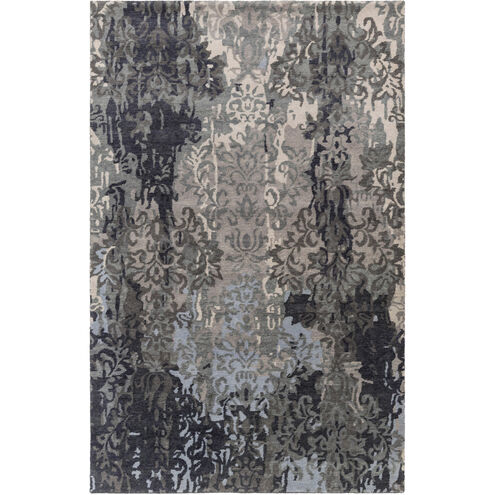 Brocade 96 X 60 inch Charcoal, Ink, Medium Gray, Khaki, Ice Blue Rug