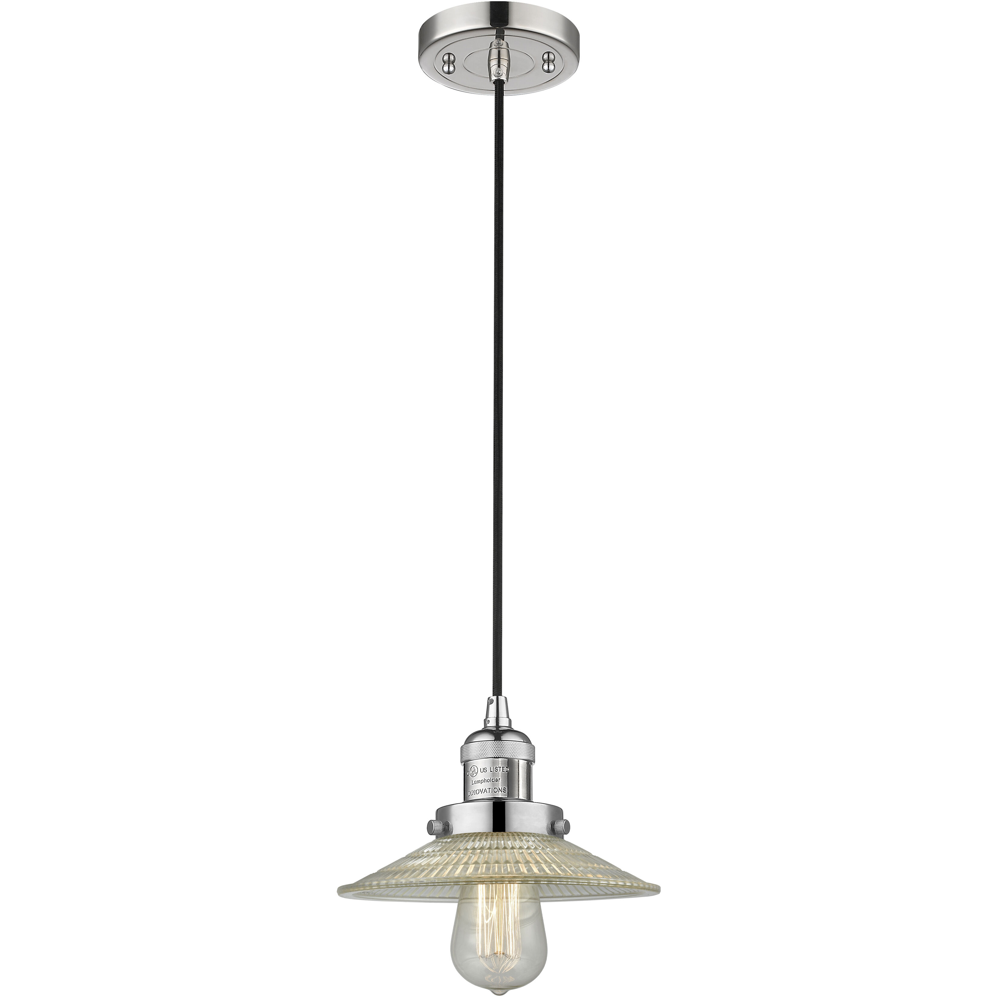 Franklin Restoration Halophane LED 8.5 inch Polished Nickel Mini Pendant Ceiling Light in Clear Halophane Glass, Franklin Restoration