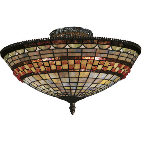 Jewelstone 3 Light 16 inch Classic Bronze Semi Flush Mount Ceiling Light