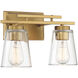 Calhoun 2 Light 14.58 inch Warm Brass Bathroom Vanity Light Wall Light, Essentials