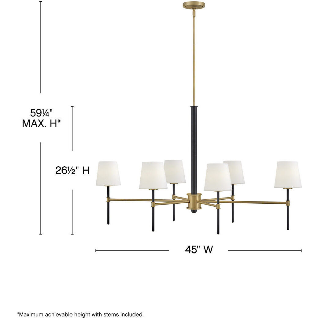 Saunders 6 Light 45 inch Black with Lacquered Brass Chandelier Ceiling Light