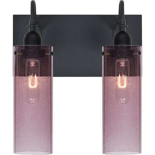 Juni 10 2 Light 12 inch Black Vanity Wall Light in Plum Bubble Glass