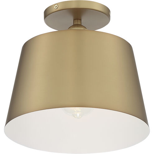 Motif 1 Light 10 inch Brushed Brass and White Accents Semi Flush Mount Fixture Ceiling Light