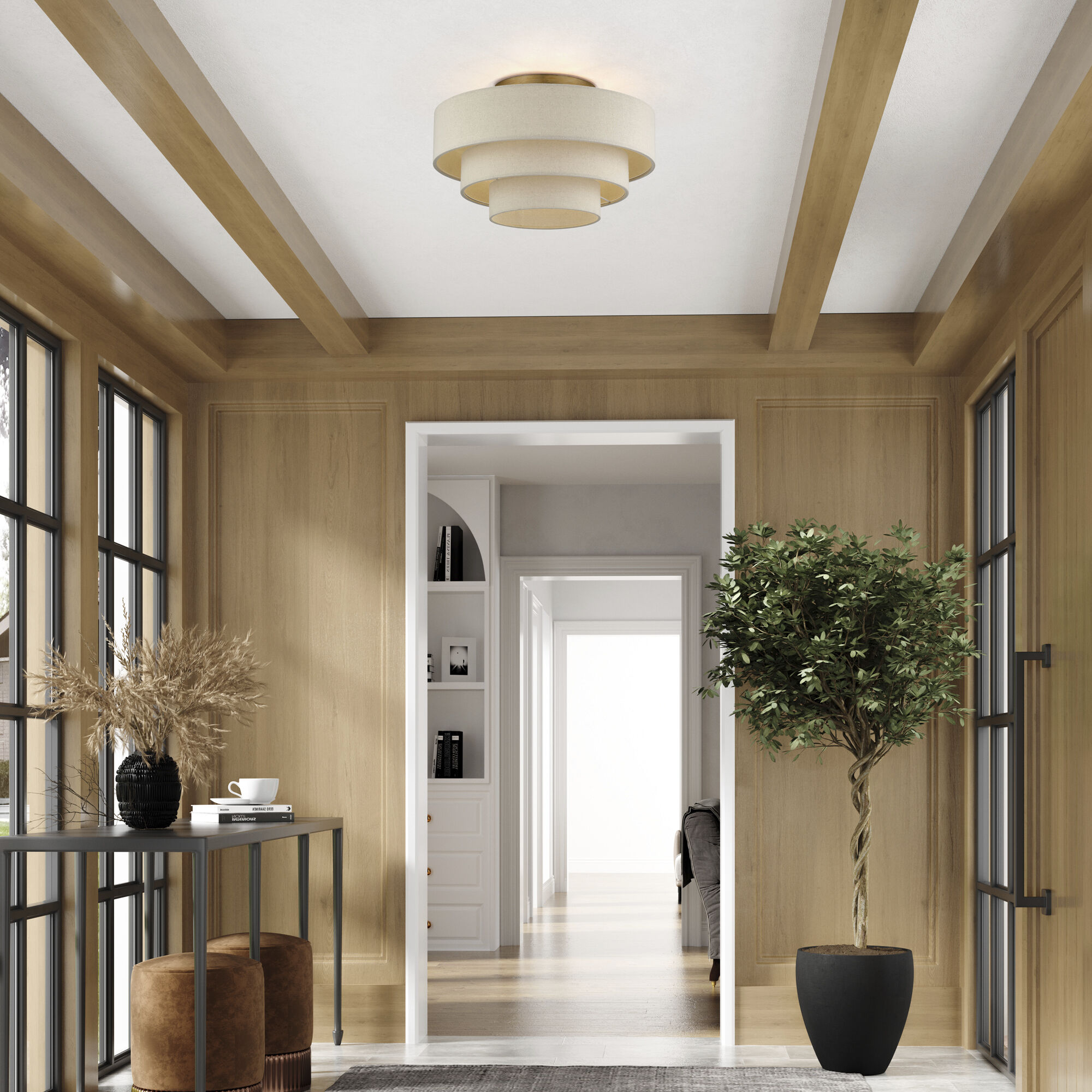 Bellingham 4 Light 21 inch Antique Gold Leaf Semi Flush Mount Ceiling Light, Extra Large