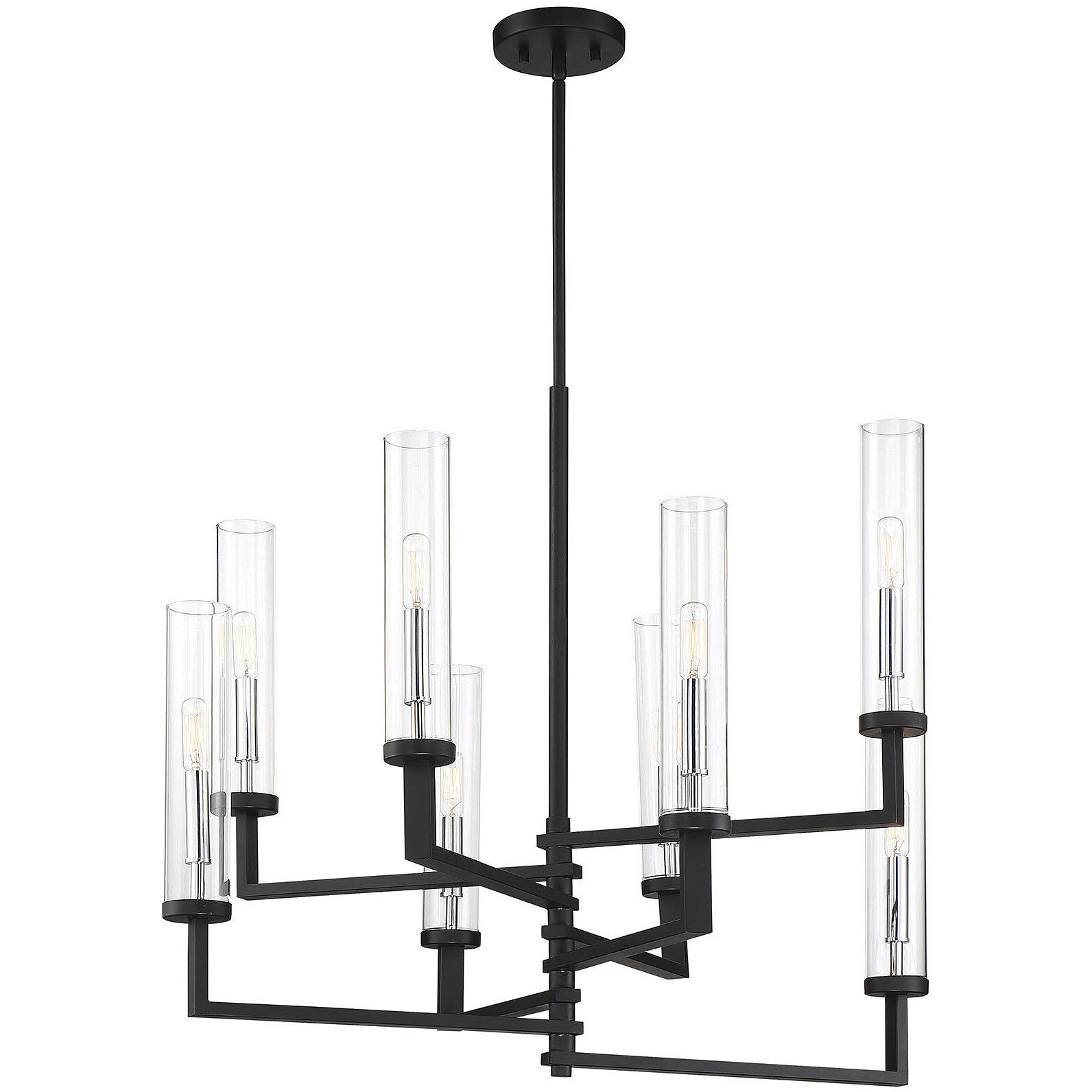 Folsom 8 Light 28.38 inch Matte Black with Polished Chrome Accents Chandelier Ceiling Light, Adjustable