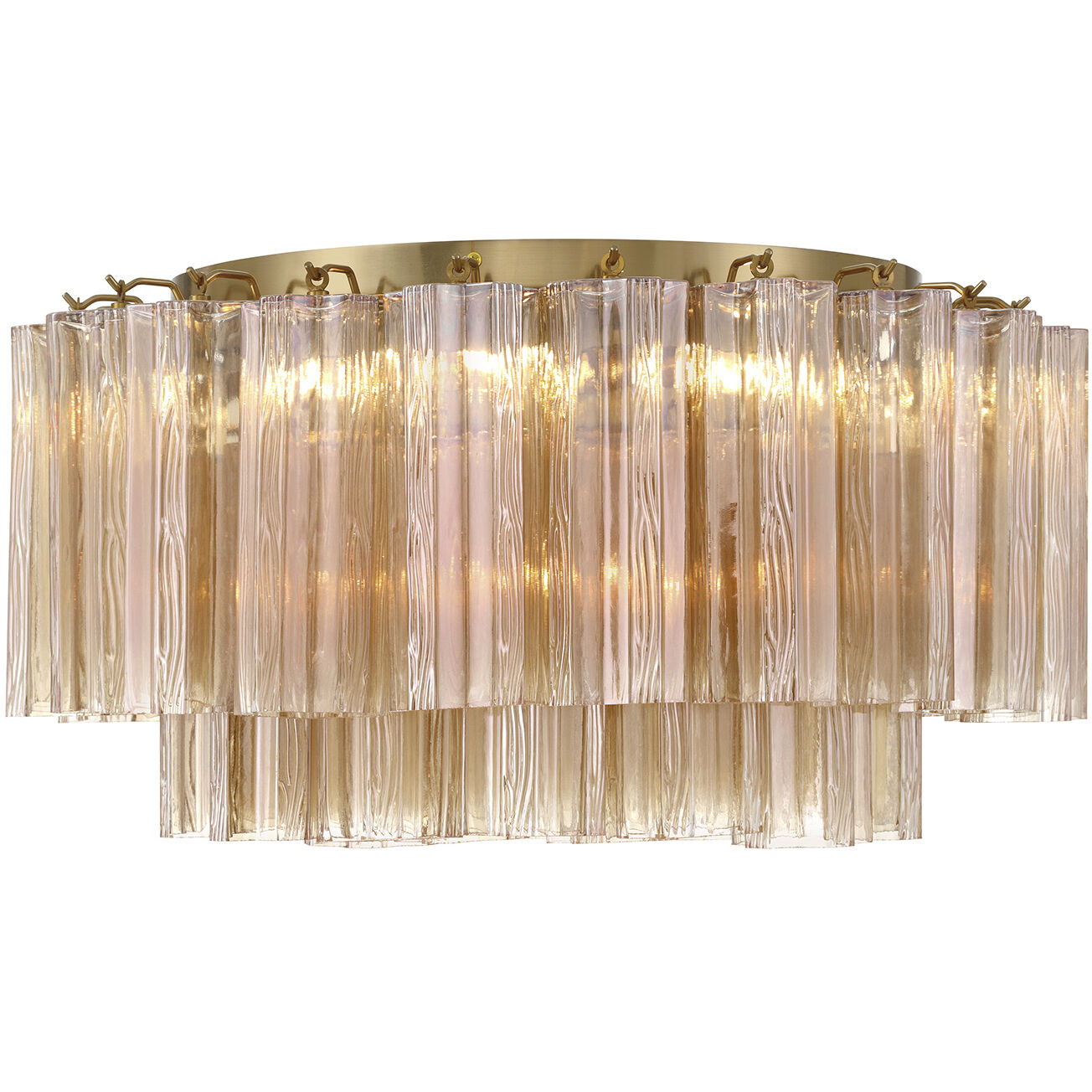 Addis 7 Light 22.25 inch Aged Brass Flush Ceiling Light in Tronchi Glass Amber