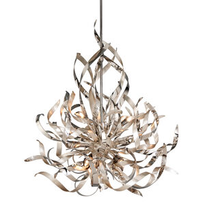 Graffiti 6 Light 26 inch Silver Leaf and Polished Stainless Pendant Ceiling Light 