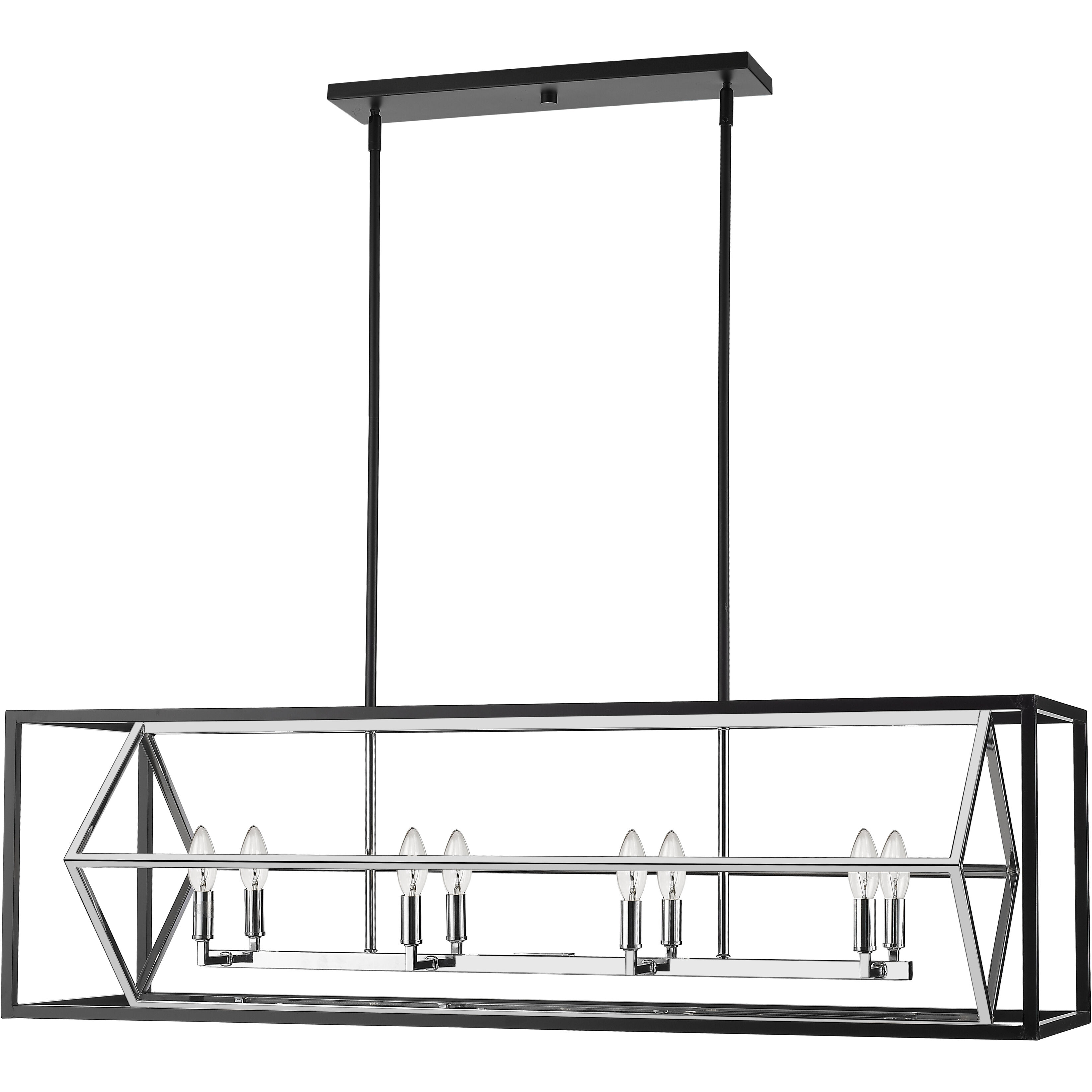 Euclid 8 Light 44 inch Chrome and Matte Black Linear Chandelier Ceiling Light