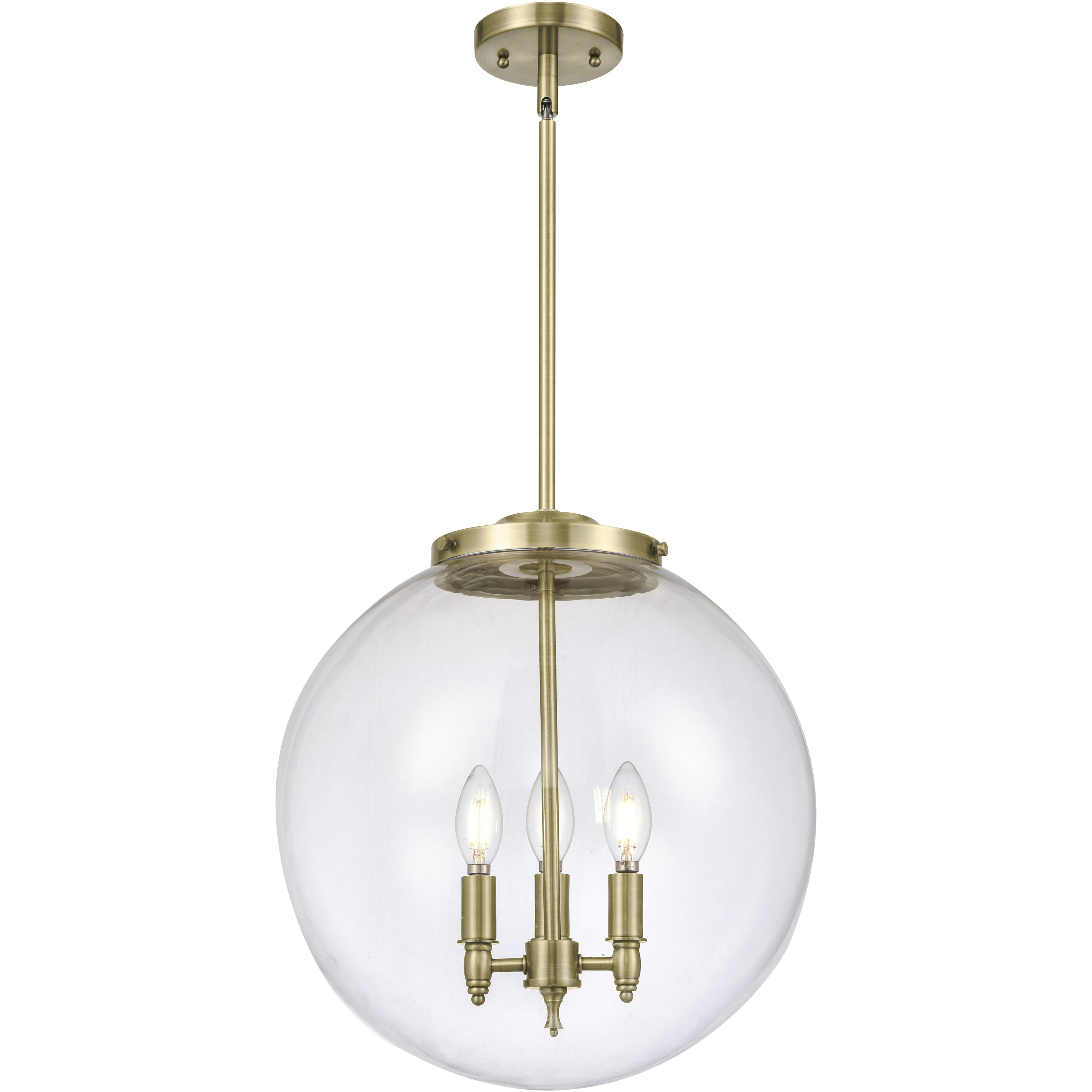 Franklin Restoration Beacon 3 Light 16 inch Antique Brass Statement Pendant Ceiling Light in Incandescent, Clear
