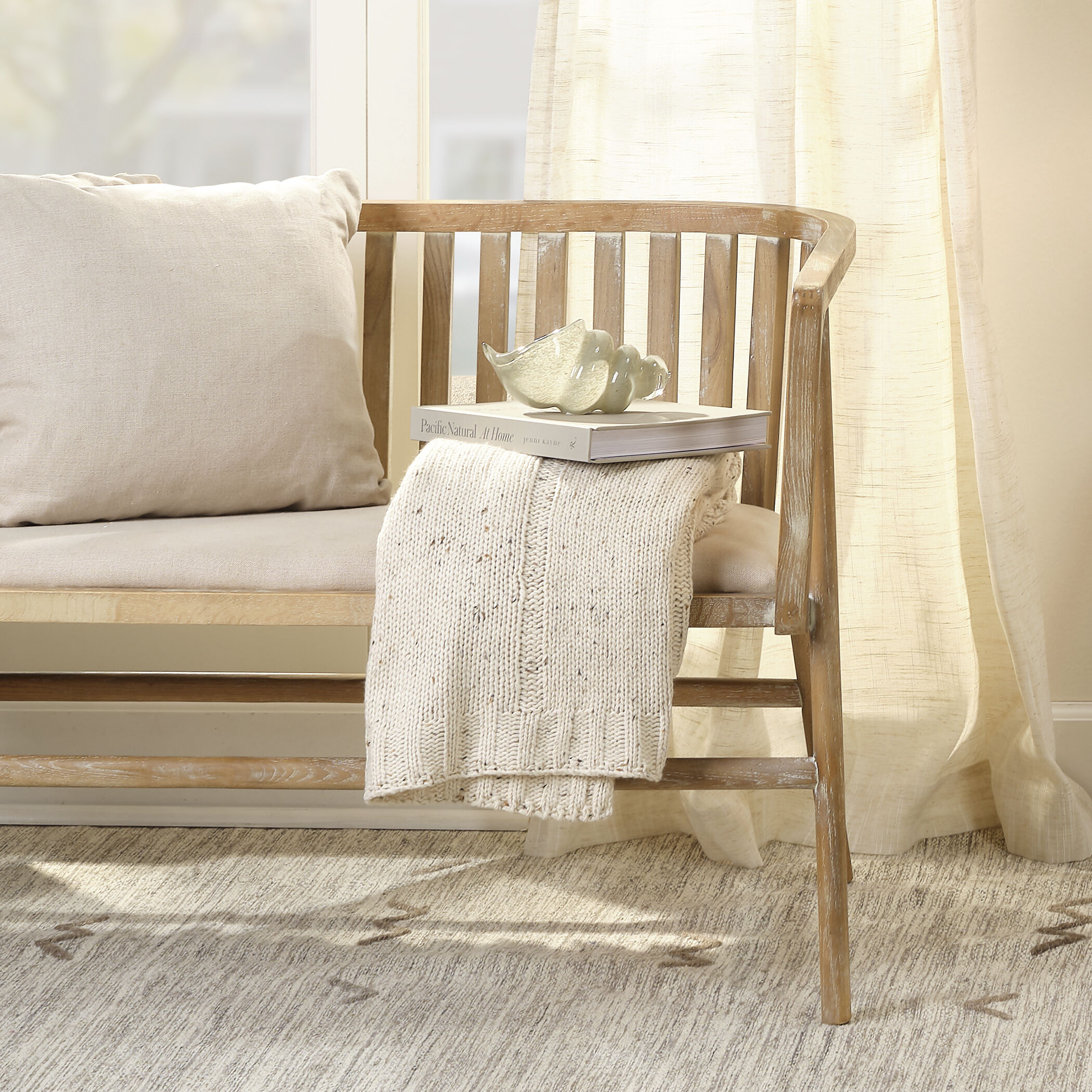 Grayson Off White Linen & Grey Washed Wood Settee