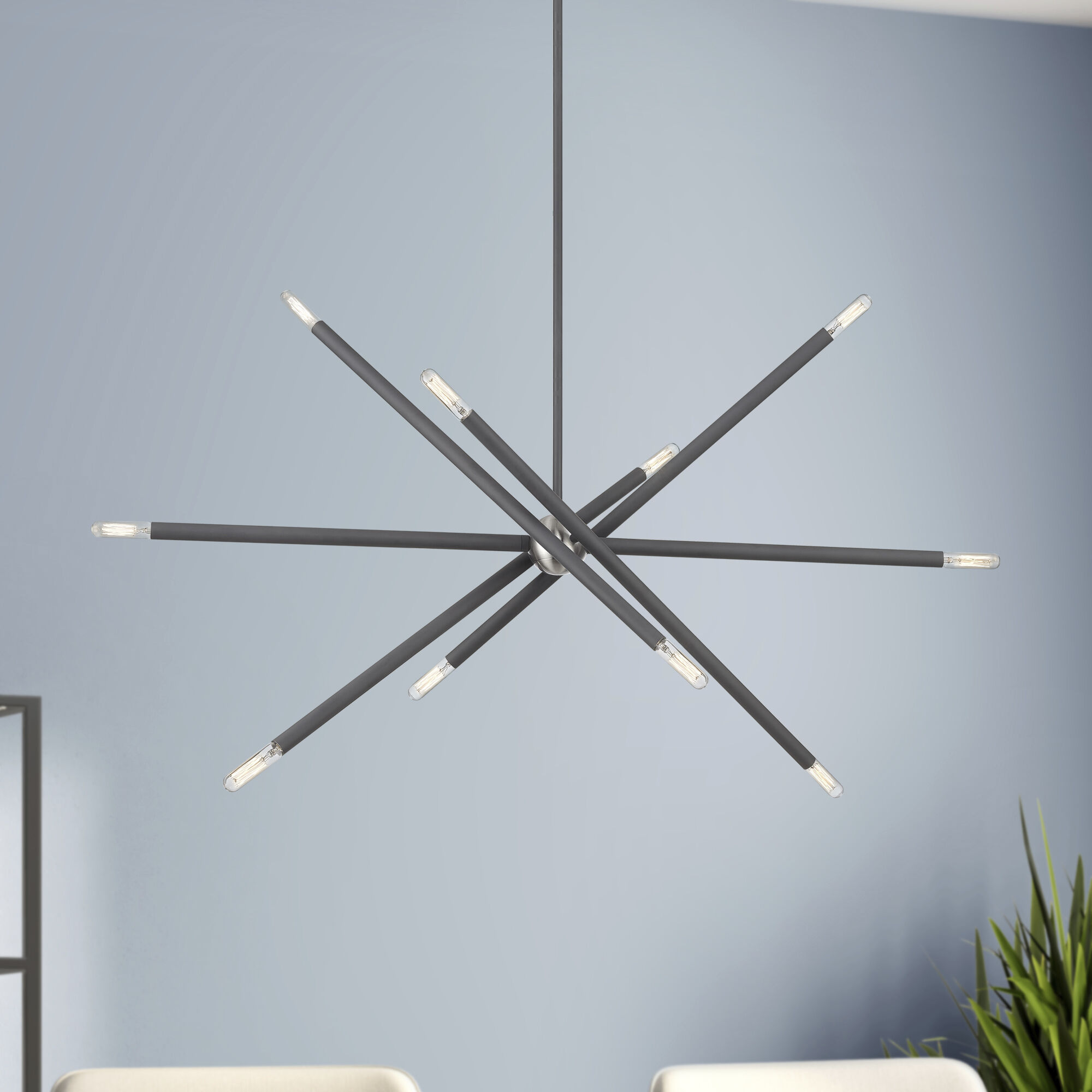 Soho Linear Chandelier Ceiling Light in Scandinavian Gray with Brushed Nickel Accents