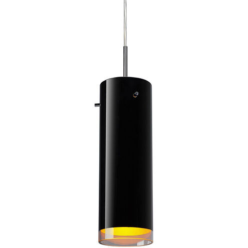 Cyrus LED 4 inch Chrome Pendant Ceiling Light in Chrome/Black, Black Outer/Gold Inner Glass