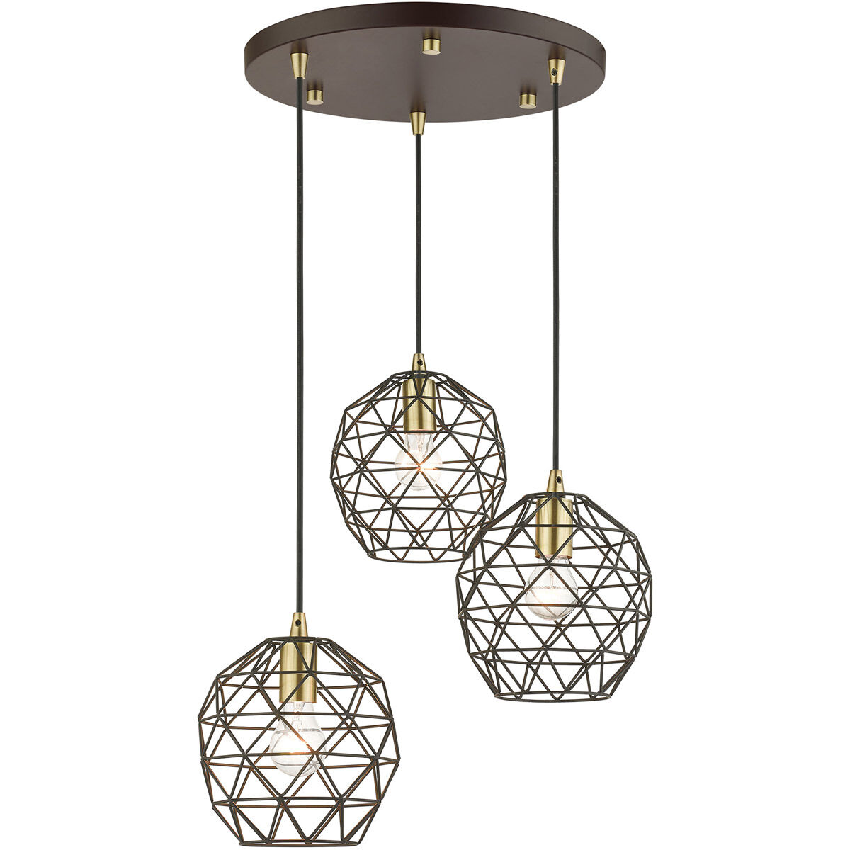 Geometrix 3 Light 20 inch Bronze Pendant Ceiling Light
